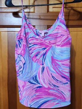 Lilly Pulitzer Pink, Light Blue & Navy Print Spaghetti-Strap Tank